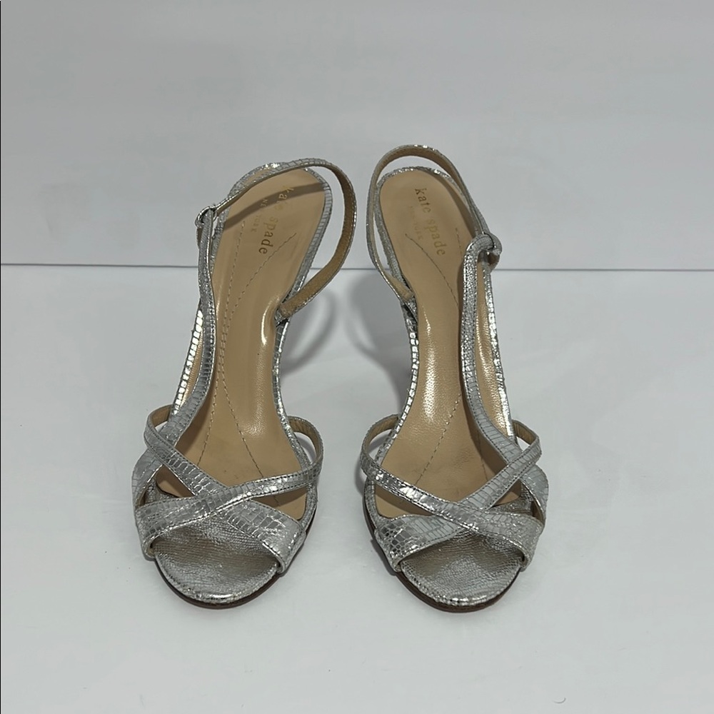 KATE SPADE Silver Metallic Leather Slingback Sandals Sz‎ 8